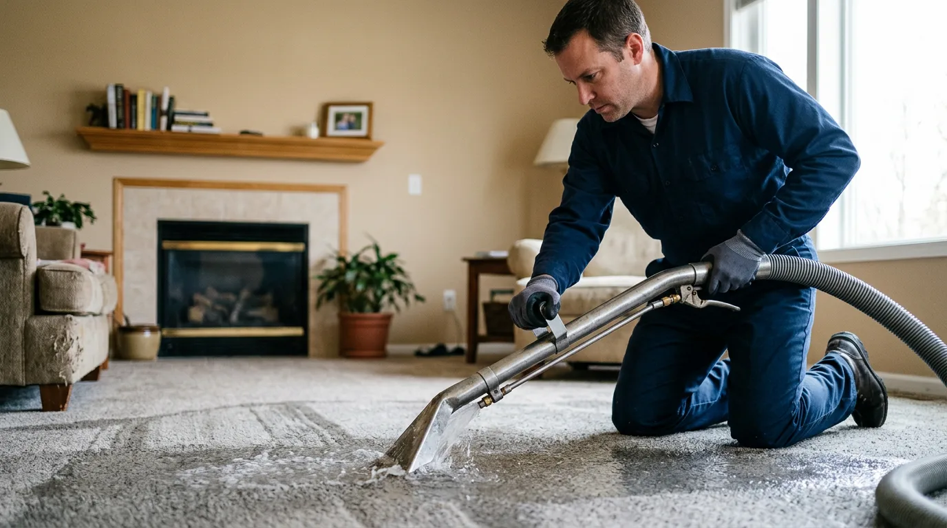 Water damage restoration technician working near Windsor, MO